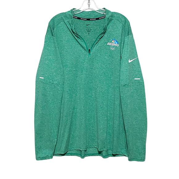 NBC Beijing Olympics 2022 Nike Running Dri Fit Green Pullover LS Shirt Mens XXL - Picture 1 of 8